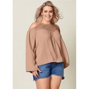 Venus Lace Detail Bell Sleeve Cold Shoulder Top XL